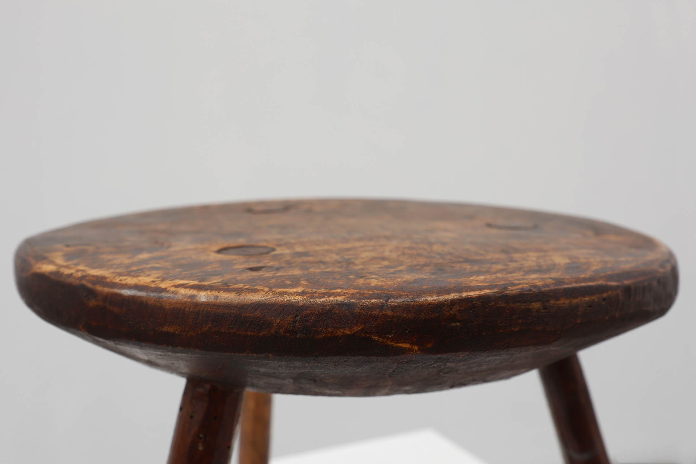 Rustic French wooden stool in wabi sabi style, ca. 1850thumbnail